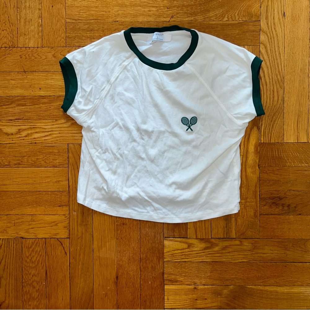 Primark White and Green Crop Top